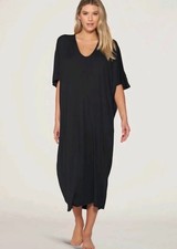Barefoot Dreams Luxe Milk Jersey Dress Nightgown Caftan Black One Size Petite