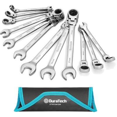 12-Piece Ratchet Spanner Set, 8-19 mm, Open-End Spanner Ring Set, with 72 Tee...