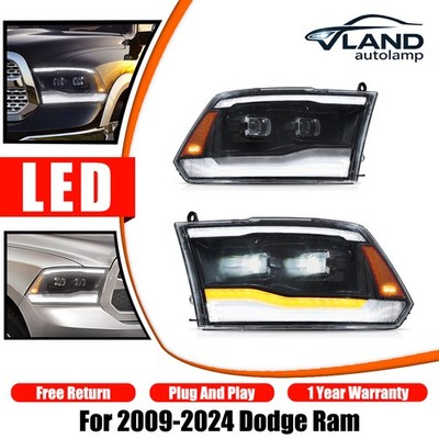 Amber VLAND LED Headlights For 2009-2018 Dodge Ram 1500 2500 3500 W/Sequential