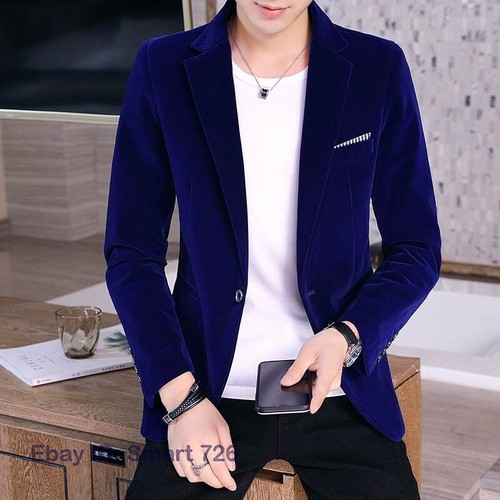 Blazers homme un bouton revers manteau manches longues veste uni slim fit coréen neuf - Photo 1/17