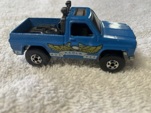 Vintage Mattel Hot Wheels 1982 Chevy Truck Blue Eagle Decals Big Tires Pickup