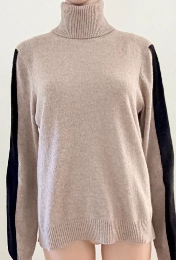 Suéter de cuello alto de cachemir 100 % talla grande AQUA para mujer marrón claro negro Foto 2 de 4