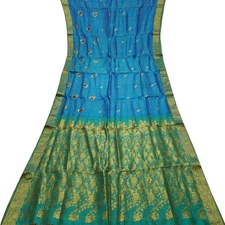 Namaste Vintage Blue Sarees 100% Pure Silk Zari Handwoven Sari 5YD Craft Fabric