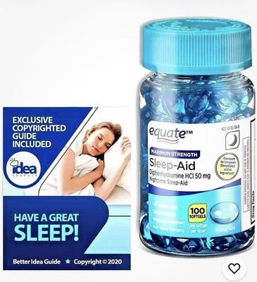 Equate Sleep Aid Softgels Maximum Strength 100 Count Exp 2027