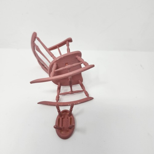 Vintage Dollhouse Miniature Pink Rocking Chair Hand Painted With Stool - Picture 16 of 20
