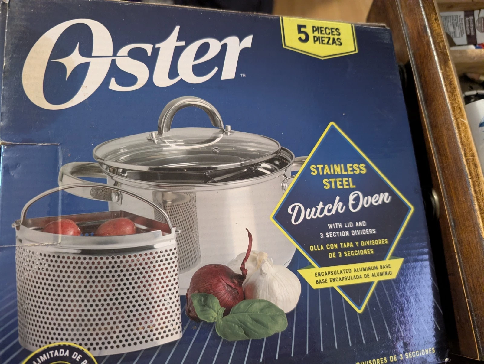 Oster 5pc Stainless Steel Dutch Oven with Lid & 3 Section Dividers New!