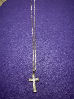 Emulous(TM) 18k Gelbgold über Messing 0,10ctw Diamant Kreuz Anhänger Kette