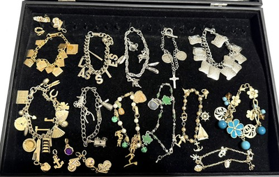 #ad Hand Curated 21 Pc VINTAGE MCM Jewelry Charm Bracelet Lot 25 $50.00