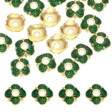 20 Pcs 7.5x2.5 mm Flower Beads Caps, Enamel Bead End Spacers Green 