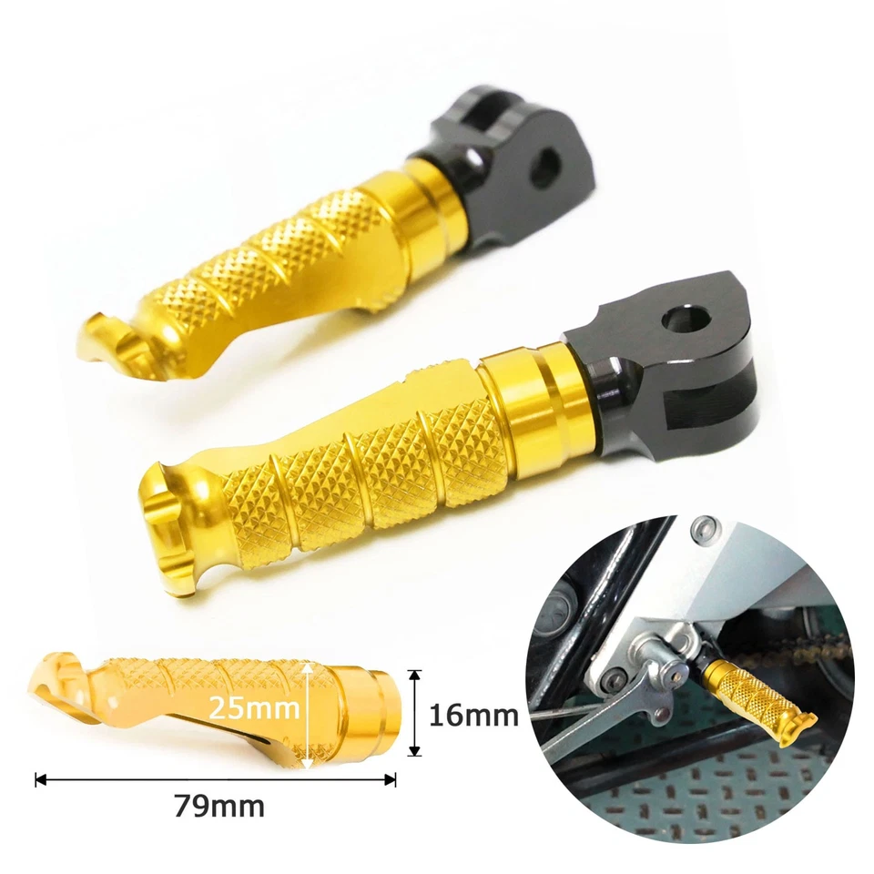 Clavijas delanteras CNC doradas para reposapiés de aluminio Kawasaki Ninja 650 650R 2017-2024 Foto 2 de 4