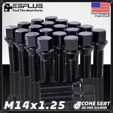 20pc Extended 14x1.25 Black Lug Bolts for  BMW Mini | 40mm Shank | Cone Seat