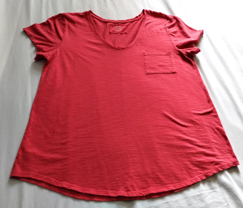 ANN TAYLOR LOFT Bright Coral Pink "VINTAGE WASH" SLUB Knit SCOOP Tee Sz LARGE