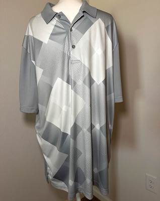 PGA TOUR Pro Series Men's XL Gray/White Geometric Athletic Fit Stretch Golf Polo