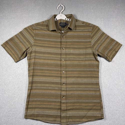 Pendleton Shirt Mens Medium Brown Rust Striped Fitted Pocket Short Sleeve Button - Picture 1 of 8