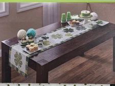 Storehouse St Patricks Day Quilted Green Clover Print Table Runner 16”X72”