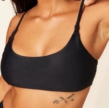 New Andie Swim The Riviera Bikini Top Removable Cups Scoop Neck Buckles Black S