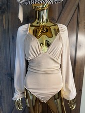 Free People In Your Arms Bodysuit Champagne Gold Beige Small S Slinky Plunge