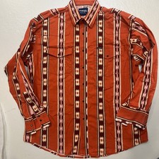 Vintage 90s Wrangler Western Pearl Snap Shirt Men XL Red Aztec Southwest Rodeo