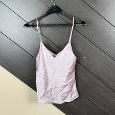 Coquette Vintage Y2K 90s Satin Cami Small White Pink Lingerie Spaghetti Strap