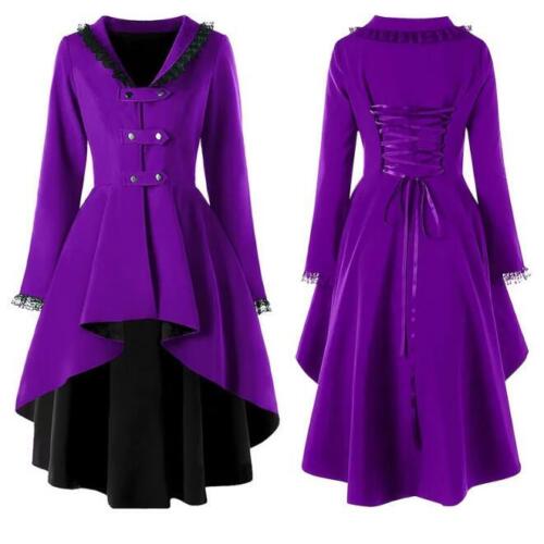 Womens Steampunk Lace Gothic High Low Trench Victorian Medieval Jacket Coat Top - Picture 7 of 18