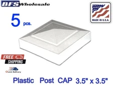 Plastic Fence  Post  CAP  3.5 x 3.5 inch, White,  5  pcs. USA made, Heavy Duty