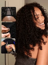 UNice EasiContour V Part Wig Human Hair Curly Glueless Wear And Go Clip In Wigs