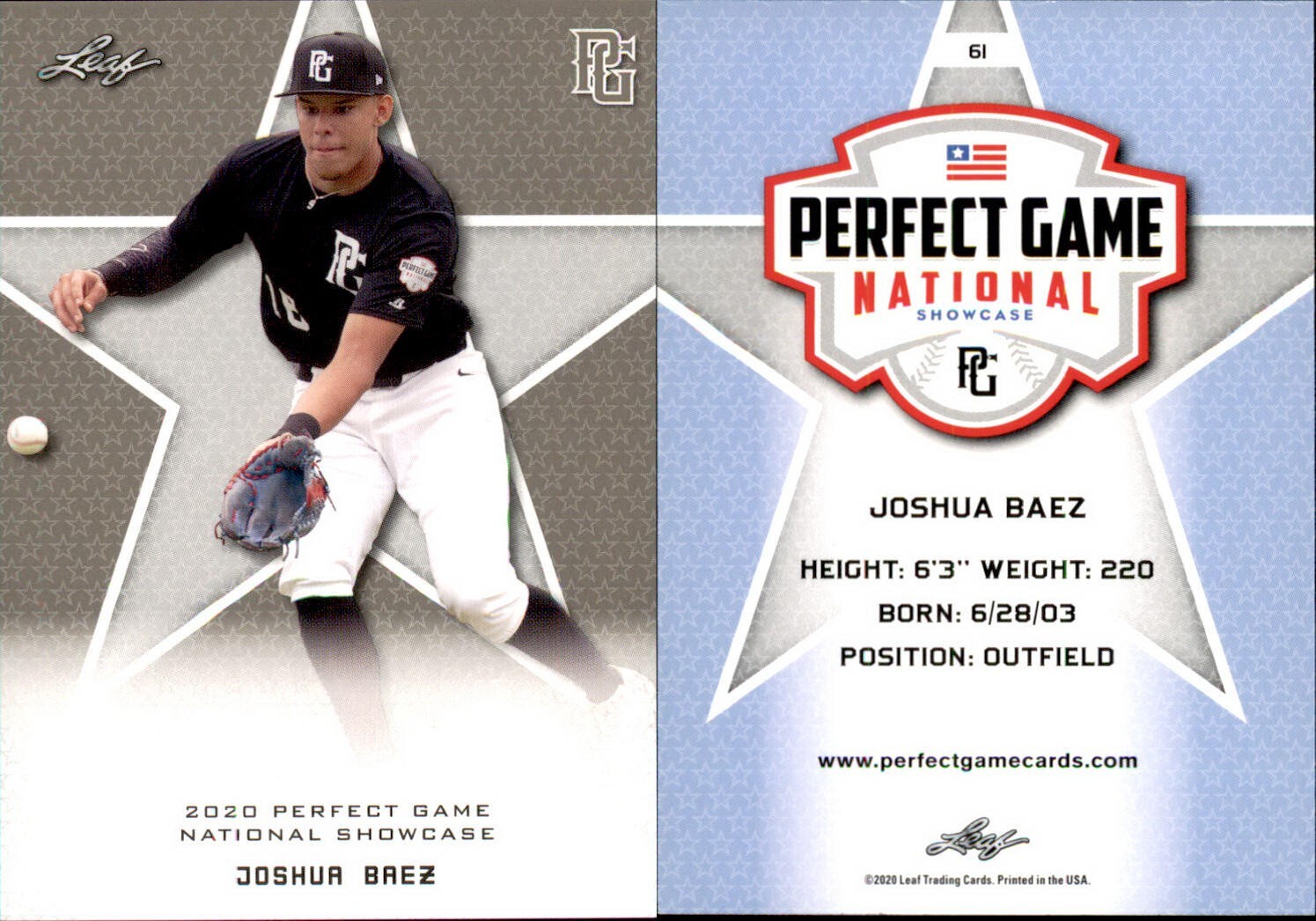 JOSHUA BAEZ 2020 LEAF PERFECT GAME NATIONAL SHOWCASE ROOKIE CARD #61