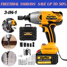 2200NM 1/2 In Impact Wrench Drill Cordless Driver Car Repair Wheel Nut Gun Set 