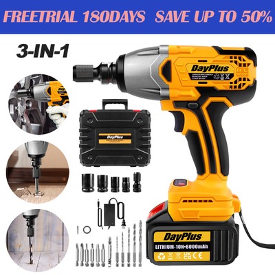 2200NM 1/2 In Impact Wrench Drill Cordless Driver Car Repair Wheel Nut Gun Set 