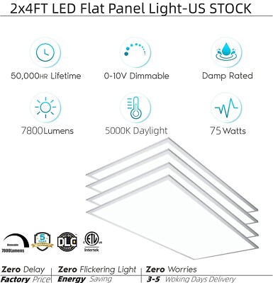 4PCS 2X4 LED Flat Panel Light 75W Dimmable Drop Ceiling Recessed Troffer Fixture