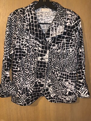 Chicos Vintage Cotton  Black & White Design Jacket Size 0/XS