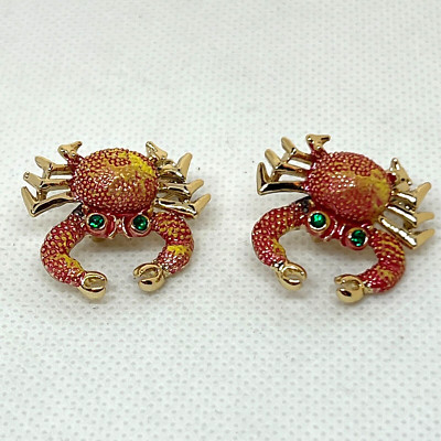 Vintage two Scatter Pins Moveable Claws Crab Red Enamel  Gold tone legs