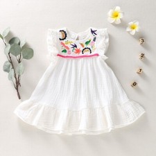 Boho Summer Casual Baby Girls Embroidered Floral Flare Sleeve Dress Kids Size 2T
