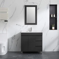 32 inch Bathroom Vanity with Sink, Stone Top with Backsplash Faucet Drain Mirror