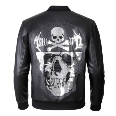 LEATHER MOTORCYCLE JACKET SKULL PHILIP PLEIN JACKET PHILIPP LEATHER BIKE SKULL