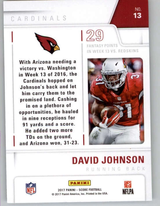 2017 Score Fantasy Stars #13 David Johnson (ref 149706) - Image 2 of 2
