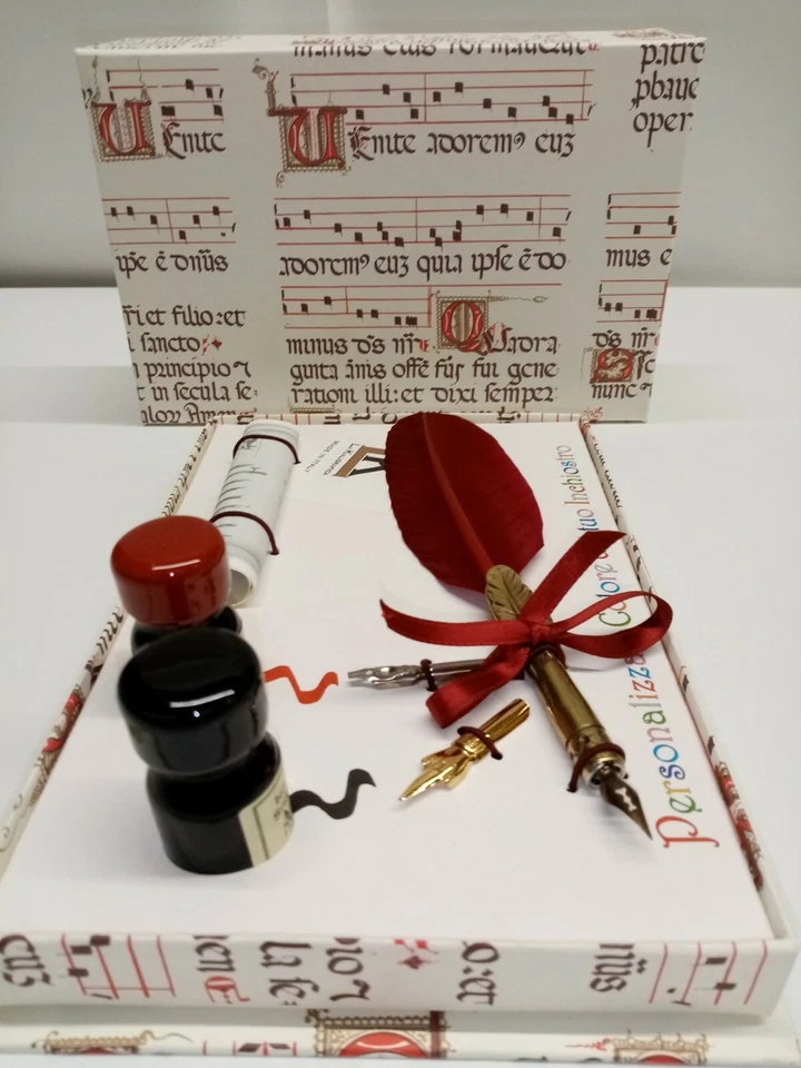 penna con piuma e con pennino da Calligrafia + inchiostro bk e rosso e pennino - Immagine 2 di 3