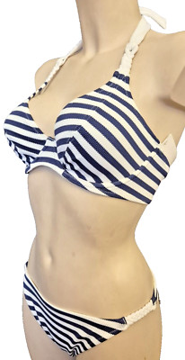 Freya Swim Drift Away Neckholder Bikini SET Gr.80D UK 36D + Slip M Blau Weiß