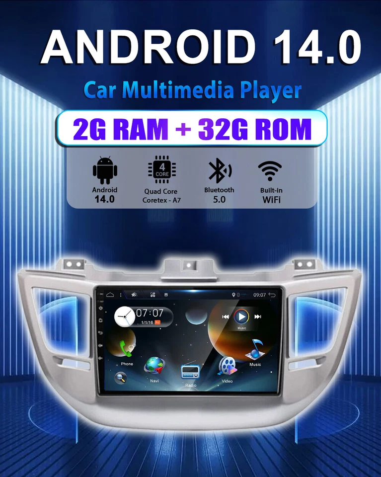 9'' Autoradio Für Hyundai Tucson 2015-18 Android 14 CarPlay GPS Nav RDS DAB 32GB - Bild 3 von 4