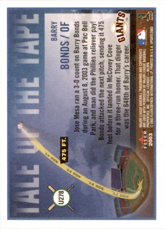 2003 Fleer Tradition Update #278 Barry Bonds TT - Image 2 of 2
