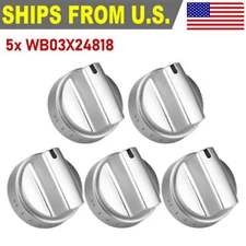 Set of 5 Stainless Steel Look Control Knob Replacement For GE Gas Range Stove
