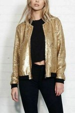 Women Sequin Glitter Clubbing Party Zip Up Bomber Jacket Festival Biker Coat Top