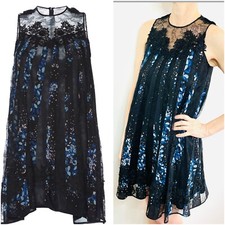 Zuhair Murad Size US 4 ( Aus 6) Blue & Black Lace Detail Babydoll Shift Dress