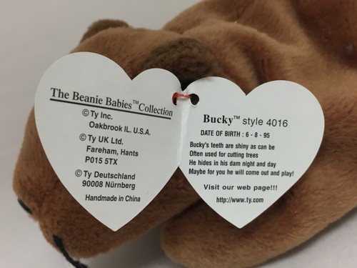 TY Beanie Baby - 1995 Bucky Beaver Brown - neuwertig mit neuwertigem Etikett - Bild 10 von 11