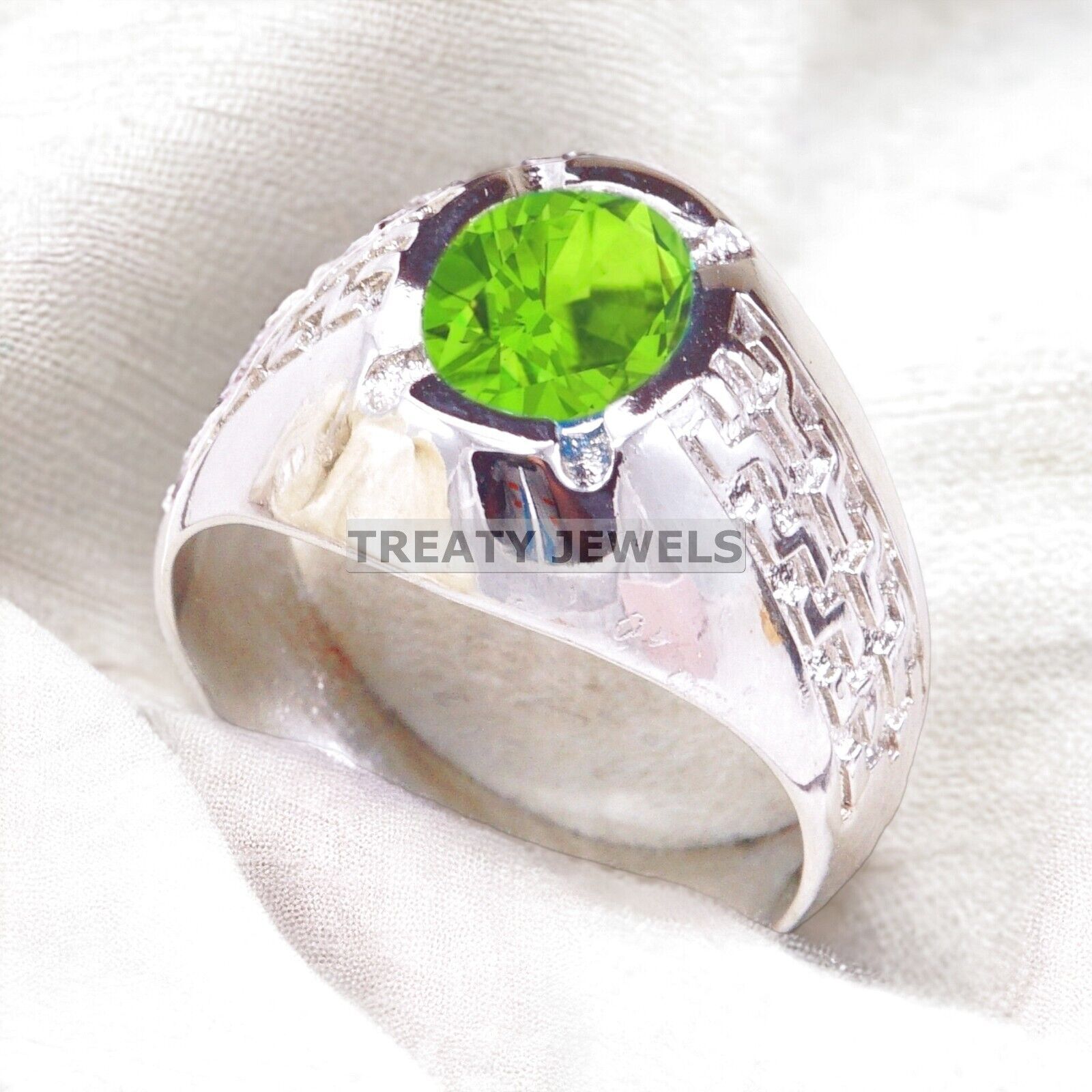 Peridot Oval Cut Gemstone With 925 Sterling Silver Ring For Men's #A457 *