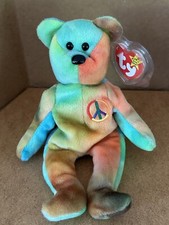 RARE RETIRED PVC 1996 Ty Beanie Baby Peace Bear PVC