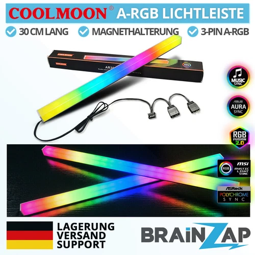 COOLMOON A-RGB LED-Leiste Lichtleiste 3-PIN Magnet Aura Asus Asrock MSI Gigabyte