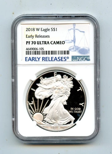 2018-W PF 70 ULTRA CAMEO EARLY RELEASES NGC SILVER EAGLE .999 1 OZ. COIN!!