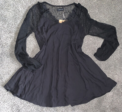 NWT Mustard Seed trapeze Black dress lace balloon sleeves Boho Style Size  Medium | eBay