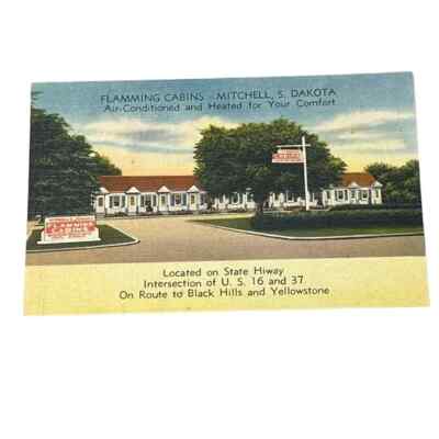 Postcard Flamming Cabins Motel Mitchell South Dakota Linen A815